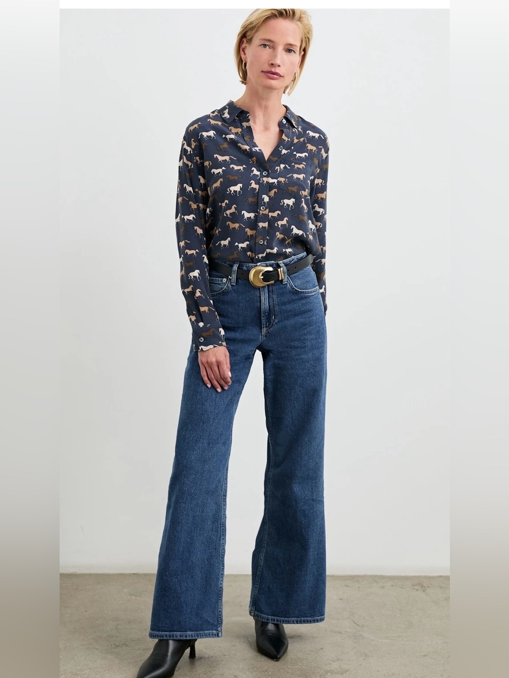 Rails Kate Silk Horse-Print Long-Sleeve Blouse